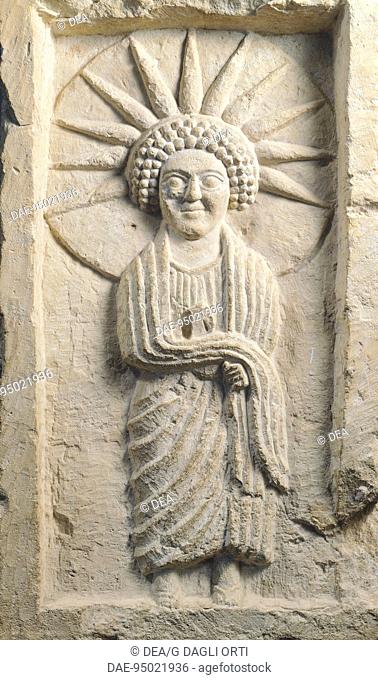 Yarhibol funerary stele depicting the God Yarhibol, from the sanctuary at Nebo in the Valley of the Tombs, Syria. Roman Civilisation, 1st Century