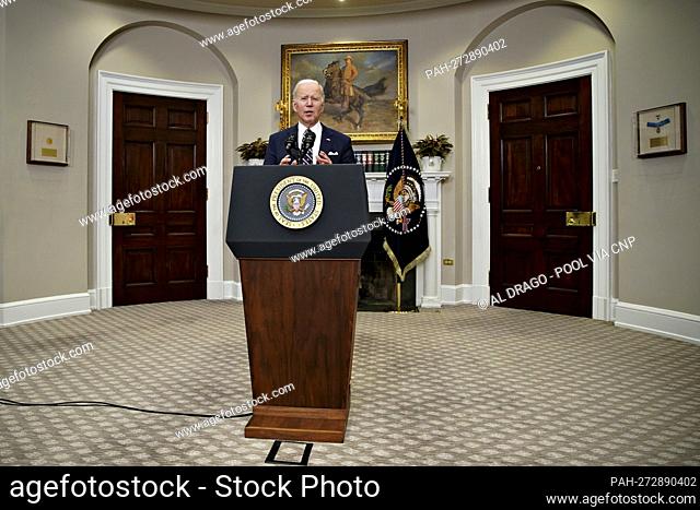 United States President Joe Biden speaks in the Roosevelt Room of the White House in Washington, D.C., U.S., on Thursday, Feb. 3, 2022