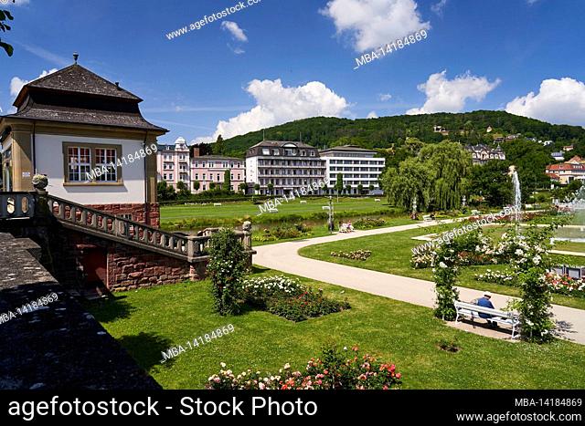 Spa gardens and rose garden in the Bad Kissingen State Baths, Lower Franconia, Franconia, Bavaria, Germany