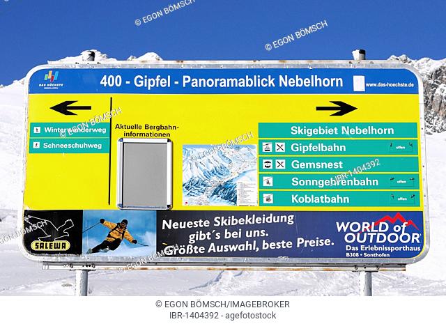 Information sign on Mt Nebelhorn, 2224m, Oberstdorf, Allgaeu, Bavaria, Germany, Europe