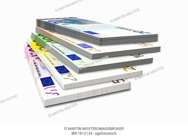 Mixed bundle of bank notes, 500, 200, 100, 50, 20 euro