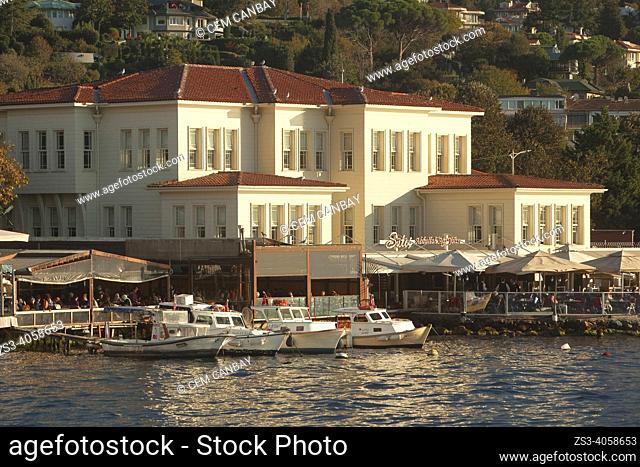 View of the traditional seaside residence or so-called waterside mansion of Bostancibasi Abdullah Aga Yalisi near the restaurants in Cengelkoy village