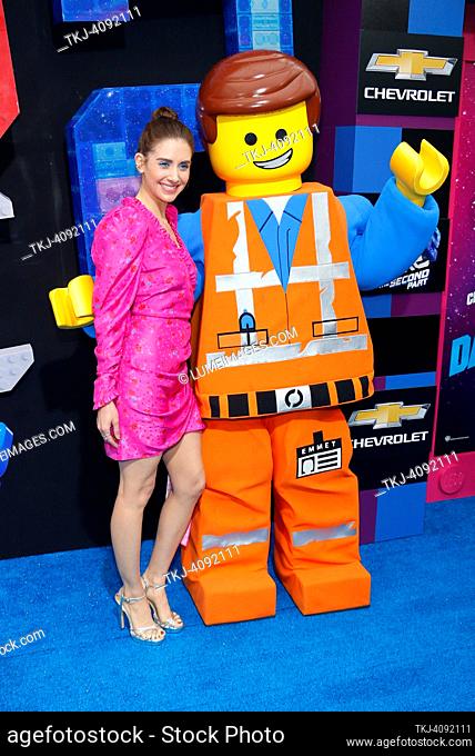 Alison Brie at the Los Angeles premiere of 'The Lego Movie 2: The Second Part' held at the Regency Village Theatre in Westwood, USA on February 2, 2019