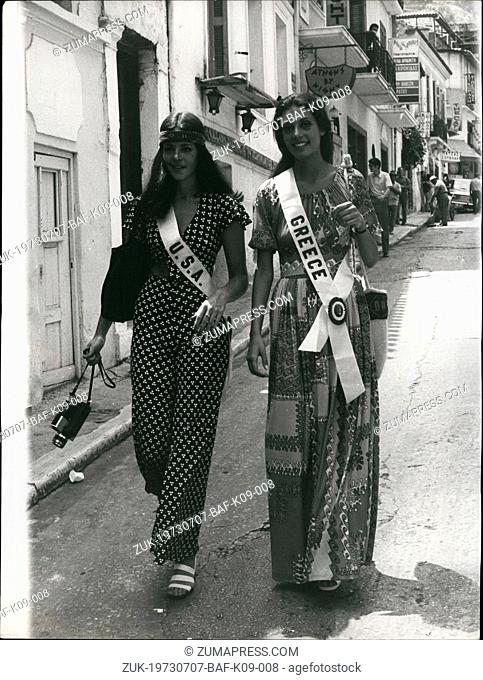 Jul. 07, 1973 - Beauty contest for the election of Miss Universe 1973 in Athens. The beauties of various countries on a sightseeing tour in Athens