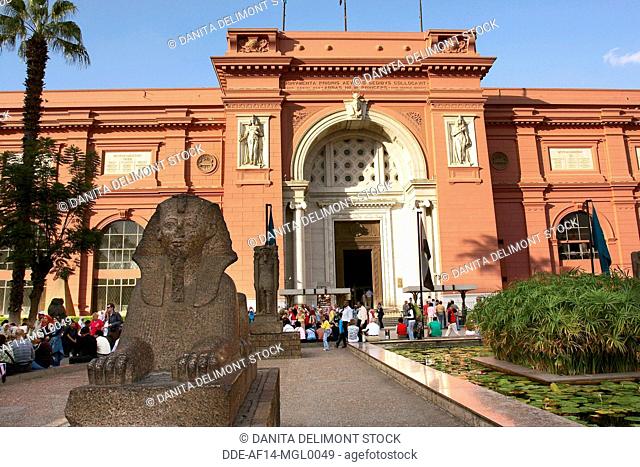 Egypt, Cairo, the Museum of Egyptian Antiquities, Small Sphinx statue in front