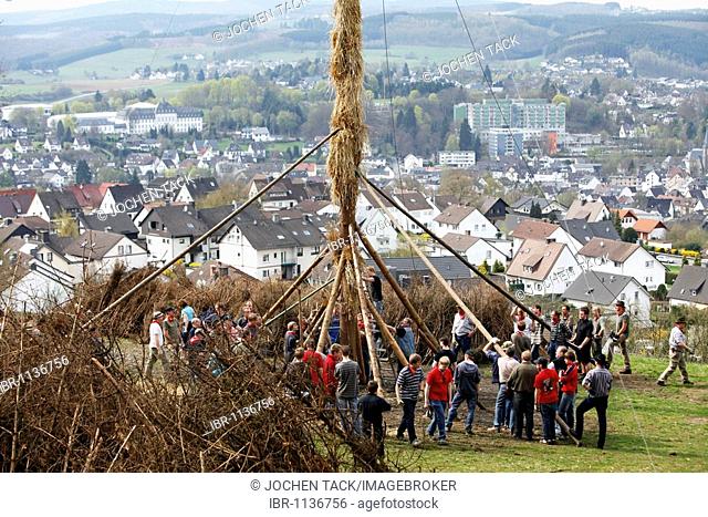 Traditional Easter fire on 7 hills around Attendorn, Sauerland, North Rhine-Westphalia, Germany, Europe