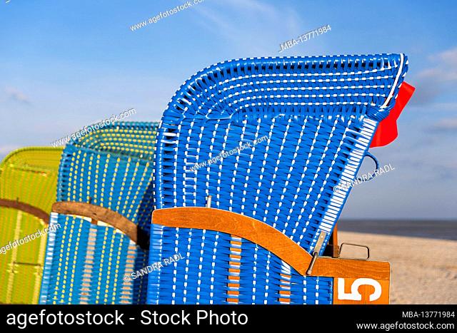 Beach chairs, Foehr Island, Schleswig-Holstein Wadden Sea National Park, Germany, Schleswig-Holstein