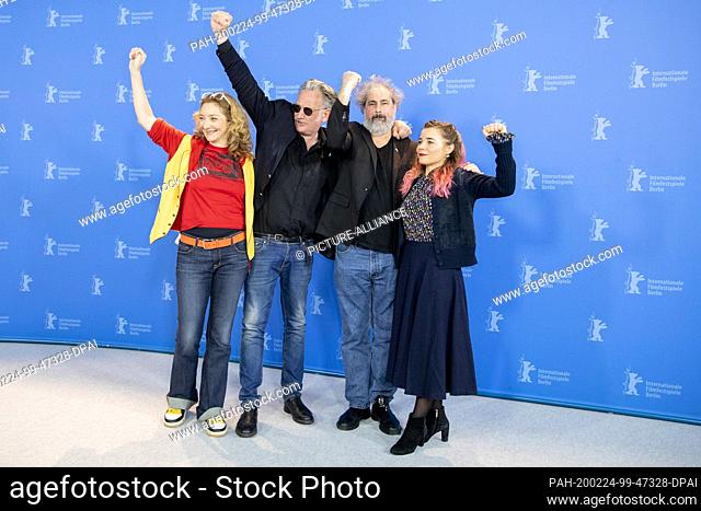 24 February 2020, Berlin: 70th Berlinale, Photocall, Competition, ""Effacer l'historique"" (Delete History): Corinne Masiero (l-r), actress, Benoit Delepine