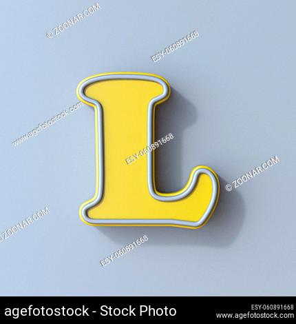 Yellow cartoon font Letter L 3D render illustration isolated on gray background