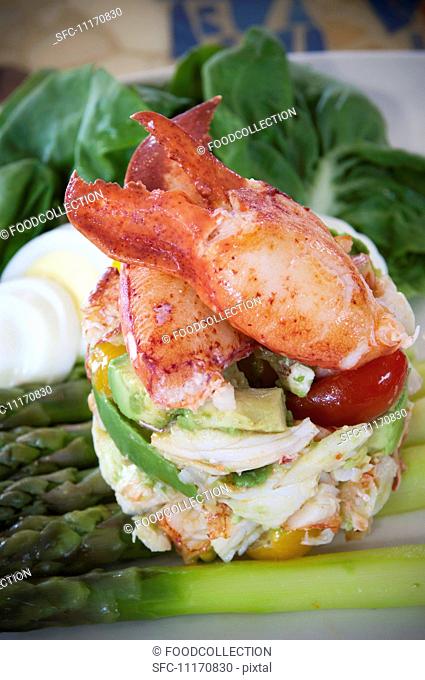 Maine Lobster, Tomato and Avocado Salad on Asparagus Spears