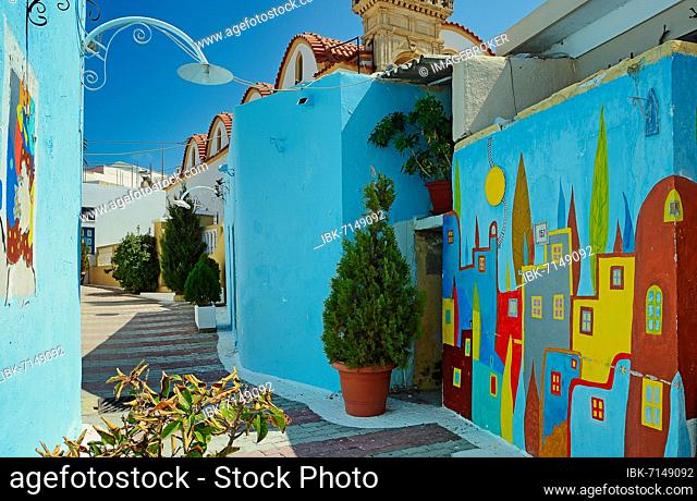 House facades in the colourful village of Fanes, Rhodes, Greece, Europe
