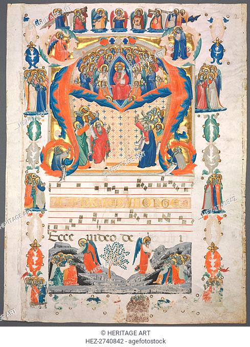 Single Leaf Excised from an Antiphonary: Inital A[spiciens a longe] with Christ in Majesty. Creator: Unknown