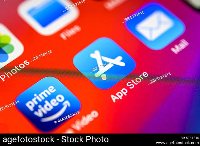 Apple App Store, icon, logo, display, screen, iPhone, app, mobile phone, smartphone, iOS, detail, full format