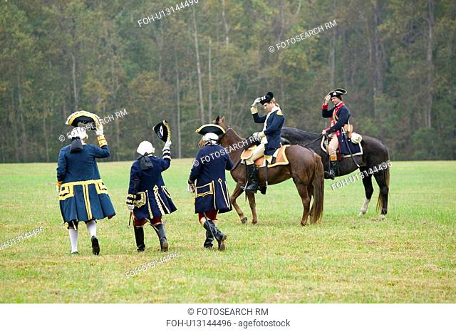General Washington and aid salute the French staff including Comte De Grasse and General Rochambeau at the 225th Anniversary of the Victory at Yorktown