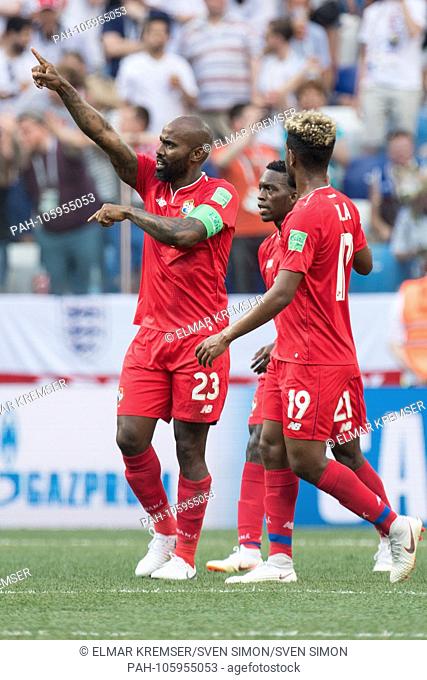 Goalkeeper Felipe BALOY (left, PAN) cheers with Jose Luis RODRIGUEZ (mi., PAN) and Alberto QUINTERO (PAN) over the only goal for Panama to a 6-1 draw