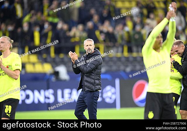final jubilation DO, coach Marco ROSE (DO) claps, clapping. Soccer Champions League, preliminary round 2nd matchday, Borussia Dortmund (DO) - Sporting Lisbon...