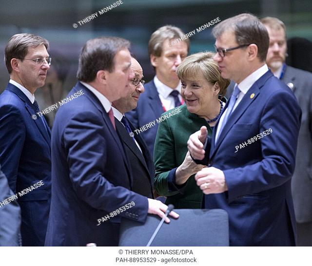 March 10, 2017. Brussels, Belgium: From Left: Slovenian Prime Minister Miro Cerar Jr. is talking with the Swedish Prime Minister Kjell Stefan Lofven