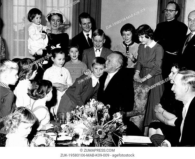 Jan. 6, 1958 - Bonn, Germany - West German Chancellor Dr. KONRAD ADENAUER was surroundeed by his family on his 82nd birthday