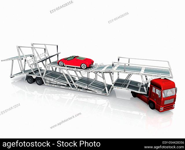 Car transport truck on white background
