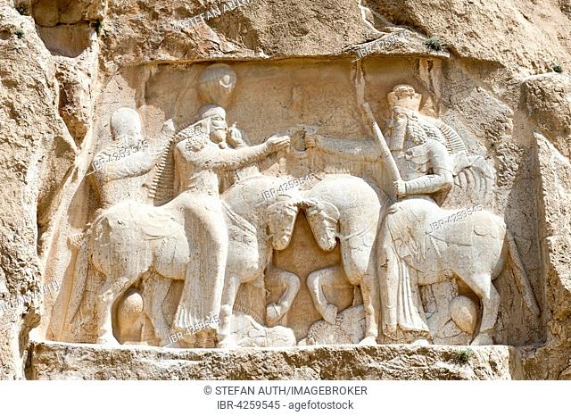 Sassanid rock relief, Ardeshir I receiving the ring of power from God Ahura Mazda, Naqsh-e Rostam, at Persepolis, Fars Province, Iran