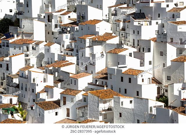 white houses of the village Casares, White Towns of Andalusia, Sierra Bermeja, Málaga province, Spain