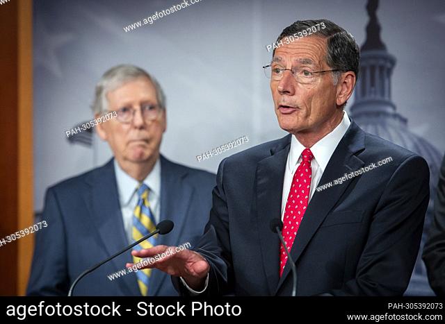 United States Senator John Barrasso (Republican of Wyoming) offers remarks during the Senate Republican€™s policy luncheon press conference