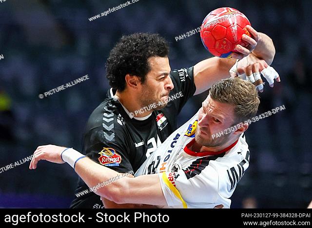 27 January 2023, Sweden, Stockholm: Handball: World Cup, Germany - Egypt, final round, placement round 5-8 at Tele2 Arena