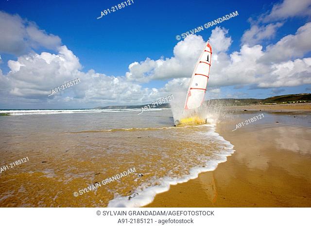 France, Normandy, Cotentin, La Hague district, sand yachting on Vauville beach