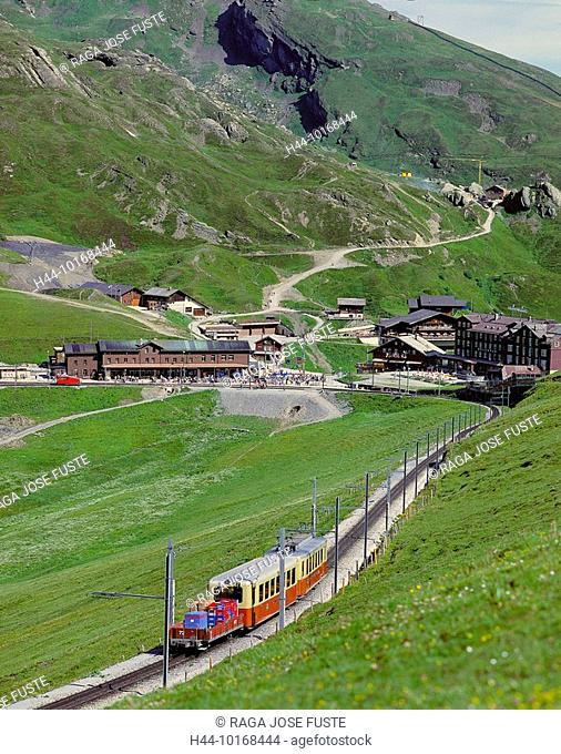 10168444, railway, mountain road, Switzerland, Europe, canton Bern, Bernese Oberland, Jungfraujoch railway, station, near Grinde