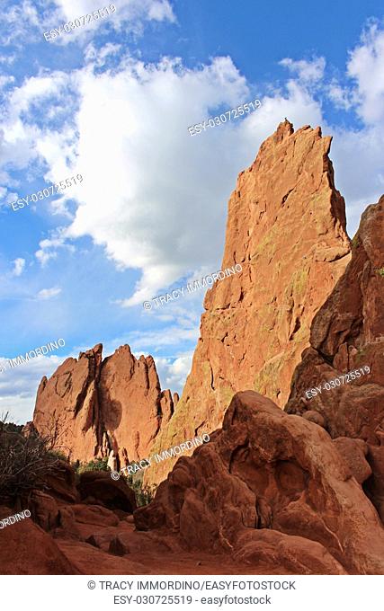 Close up of a red rock pinnacle formations at the Garden of the Gods in Colorado Springs, Colorado, USA