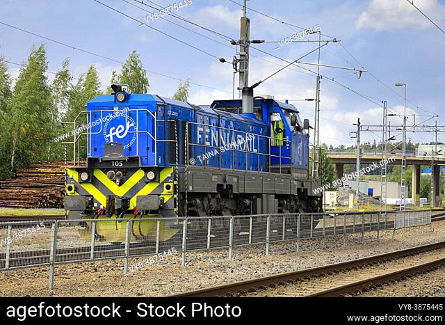 Fenniarail Class Dr18 No. 105, CZ Loco built diesel-electric heavy duty locomotive of Fenniarail Oy in Salo Railway Station, Finland. Sept 5, 2020