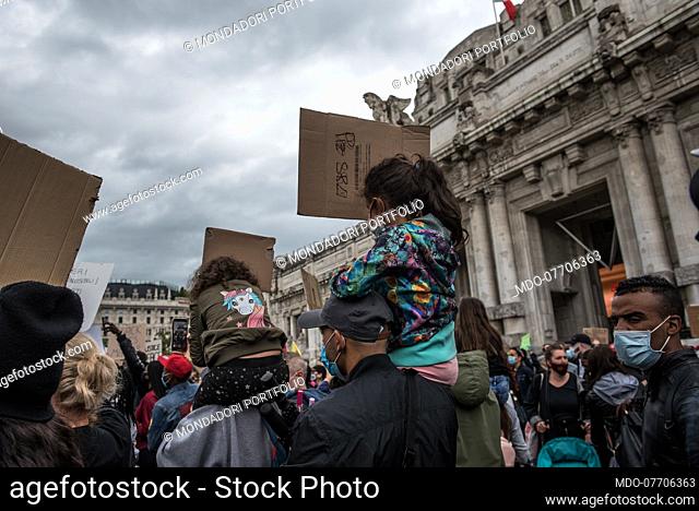 Thousands of protesters reunited in Piazza Duca d'Aosta manifestating for the Black Lives Matter movement. Milan (Italy). June 7th, 2020