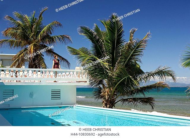 Woman, Pool, Bravo Beach Hotel, Isabel Segunda, Vieques Island, Puerto Rico, Caribbean, Tourism, Palms, Coast, Se, Oce