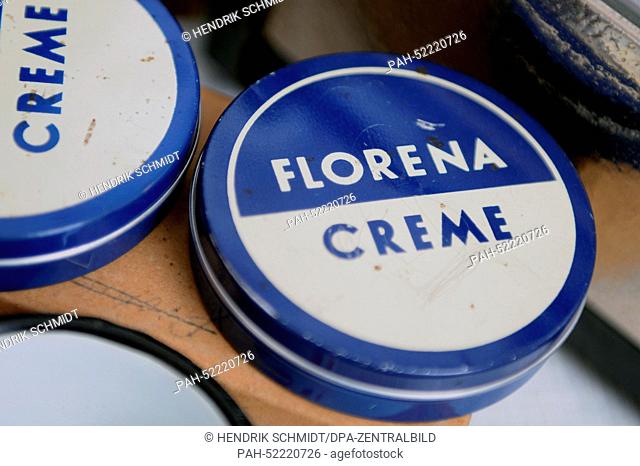 Jars of cream of the brand Florena are on display at ""Honniland"" in Chemnitz, Germany, 26 August 2014. Former nurse Dentler has turned two apartments into a...