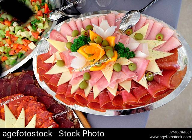 Classic Croatian starter plate with Fine Croatian sliced salami and cheese