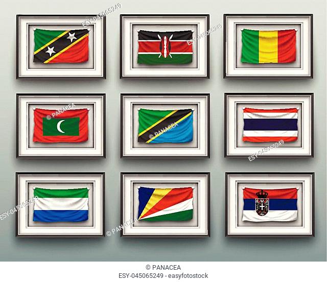 set waving flags in picture frame on the wall
