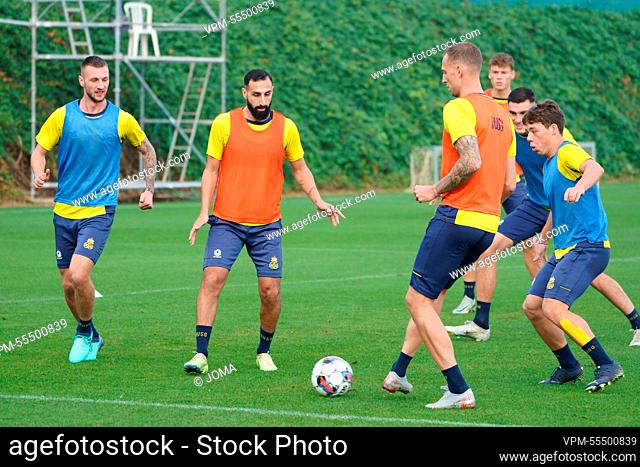 Union's Siebe Van Der Heyden, Union's Jose Rodriguez and Union's Gustaf Nilsson pictured at a training session at the winter training camp of Belgian first...