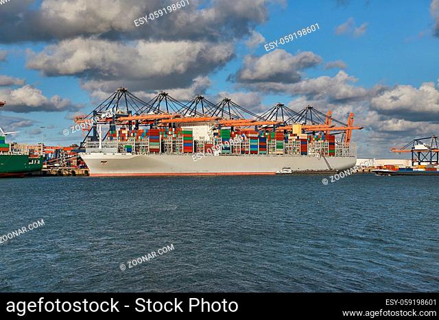 Huge container ship in port