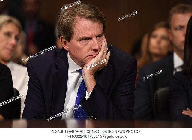 White House Counsel and Assistant to the President for U.S. President Donald Trump, Donald McGahn, as Supreme Court nominee Brett Kavanaugh testifies before the...