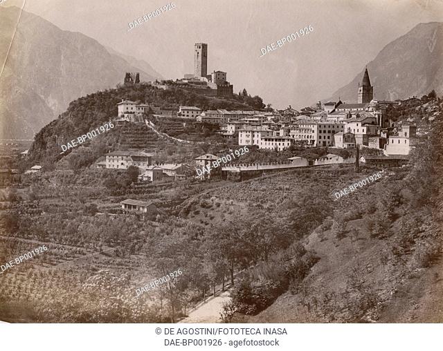 View of Gemona with the castle and the cathedral in the background, photograph taken from the church of Santa Maria la Bella, Friuli-Venezia Giulia, Italy