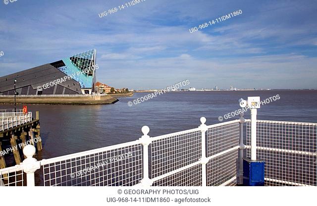 Viewpoint over river Humber and river Hull to the Deep aquarium, Hull, Yorkshire, England