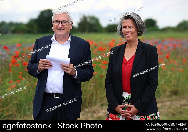08 June 2022, Saxony-Anhalt, Barleben: Saxony-Anhalt Finance Minister Michael Richter (CDU) and Interior Minister Tamara Zieschang (CDU) stand in Barleben in...