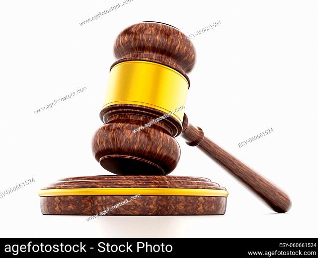 Judge gavel isolated on white background. 3D illustration