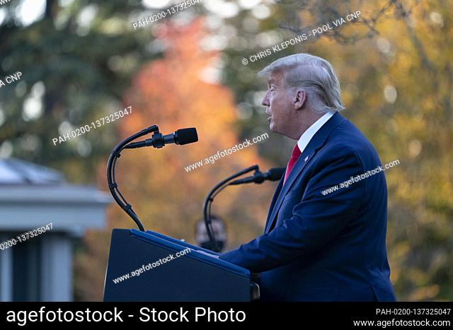 United States President Donald J. Trump delivers an update on Operation Warp Speed during a press conference in the Rose Garden of the White House in Washington