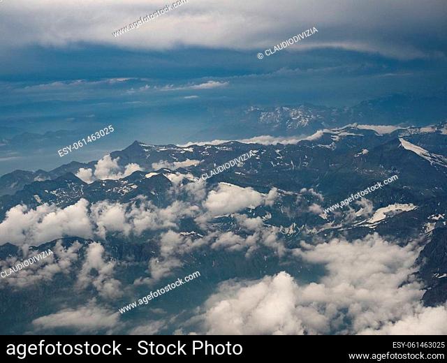 aerial view of Mount Blanc mountain in Valle d Aosta translation Aosta Valley