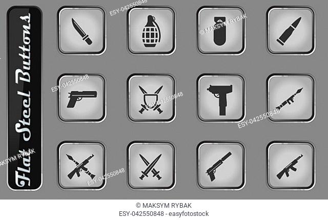 Weapon vector web icons on the flat steel buttons