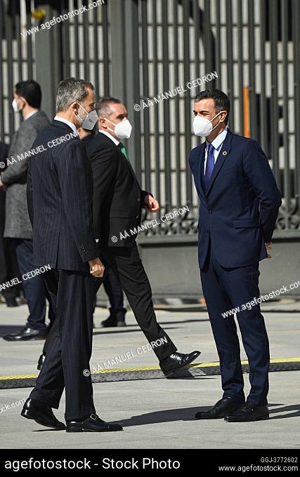 King Felipe VI of Spain, Pedro Sanchez, Prime Minister attends '40th anniversary of February 23, 1981' at Congress of Deputies on February 23, 2021 in Madrid