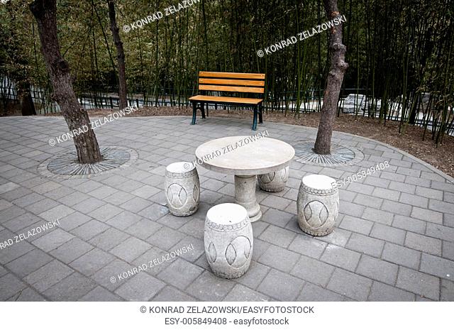 stone table in Zizhuyuan Park also called Purple or Black Bamboo Park in Haidian District, Beijing, China