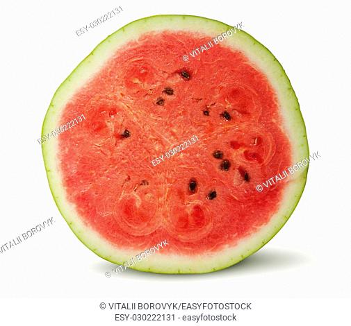 Half of red juicy watermelon isolated on white background