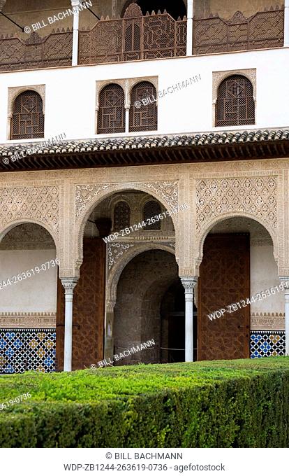 Granada Spain Alhambra Gardens of the Generalife close up detail of architecture in Nasrid Palace and Hall of Kings